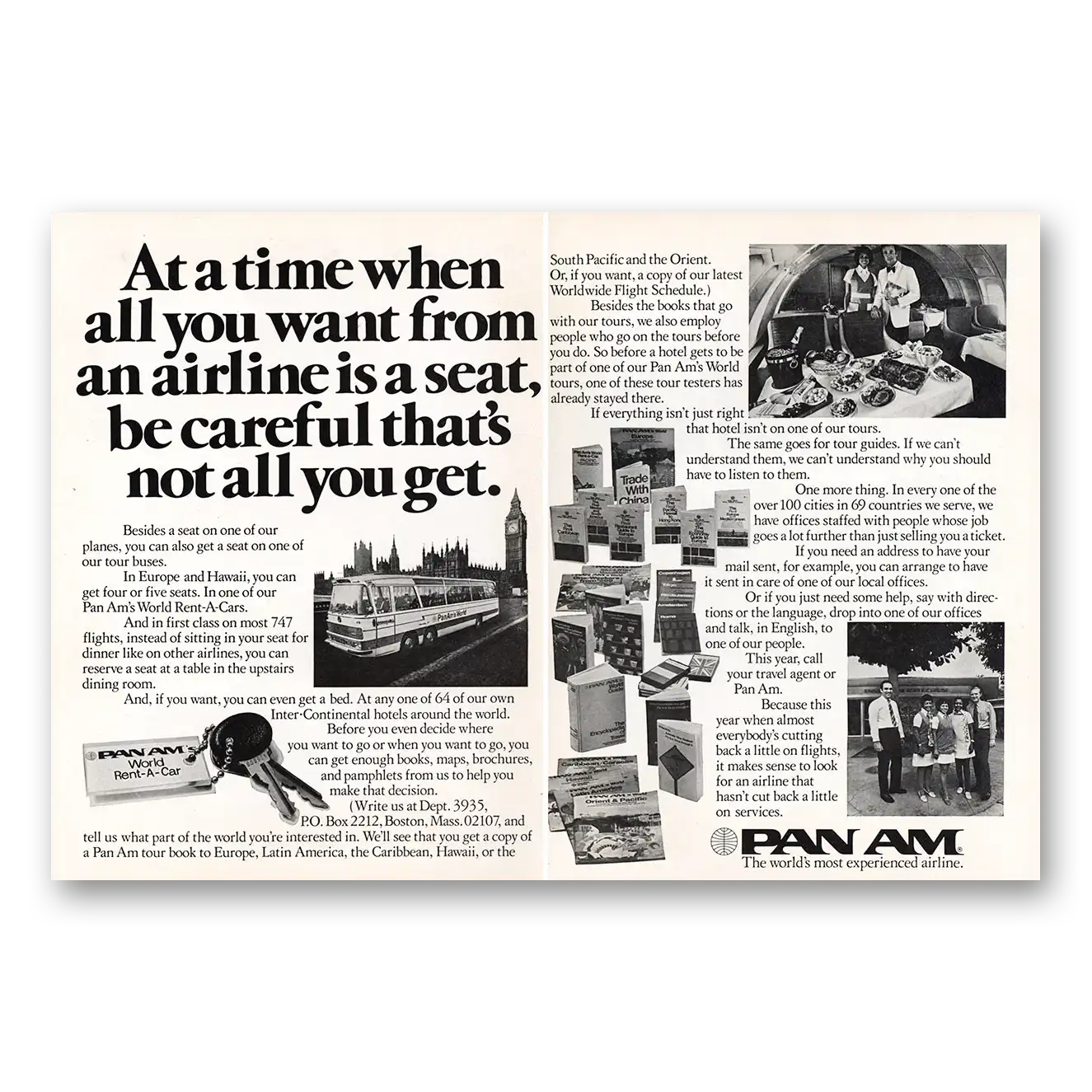 1974 Pan Am All You Want From an Airline Is a Seat Vintage Magazine Print Ad