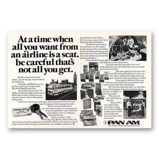 1974 Pan Am All You Want From an Airline Is a Seat Vintage Magazine Print Ad