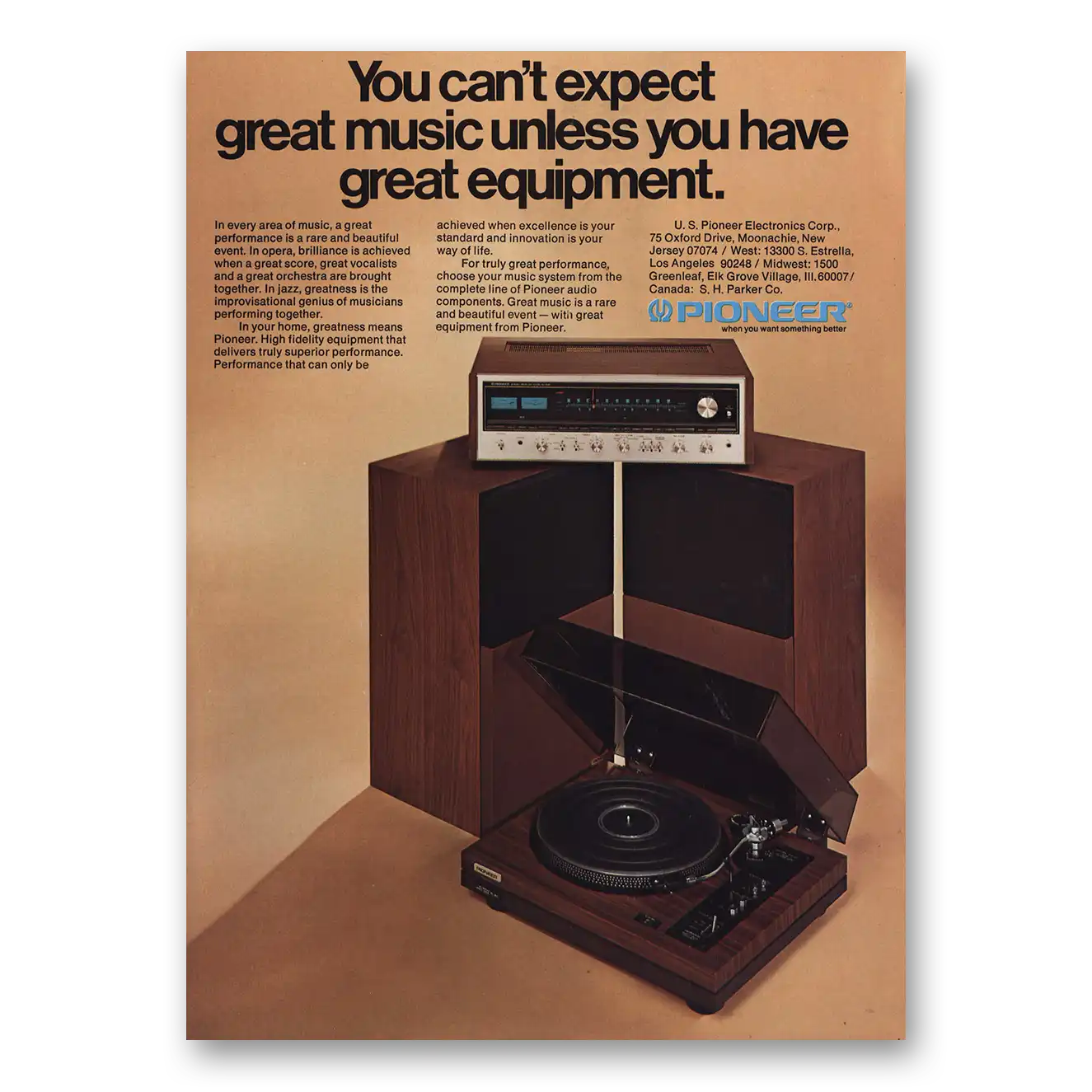 1974 Panasonic Stereo You Can't Expect Great Music Vintage Magazine Print Ad