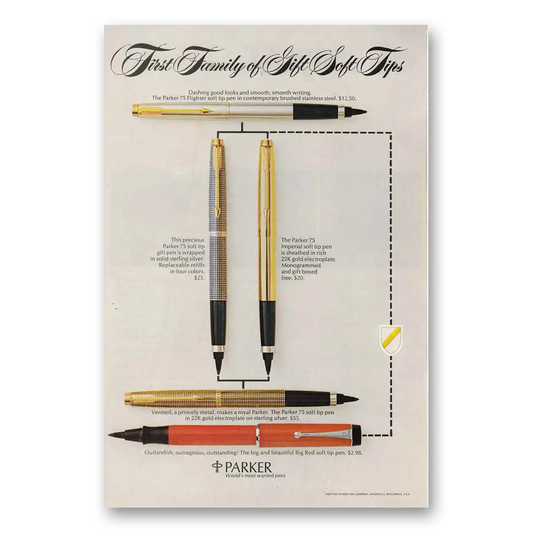 1974 Parker Pens Soft Tips Vintage Magazine Print Ad