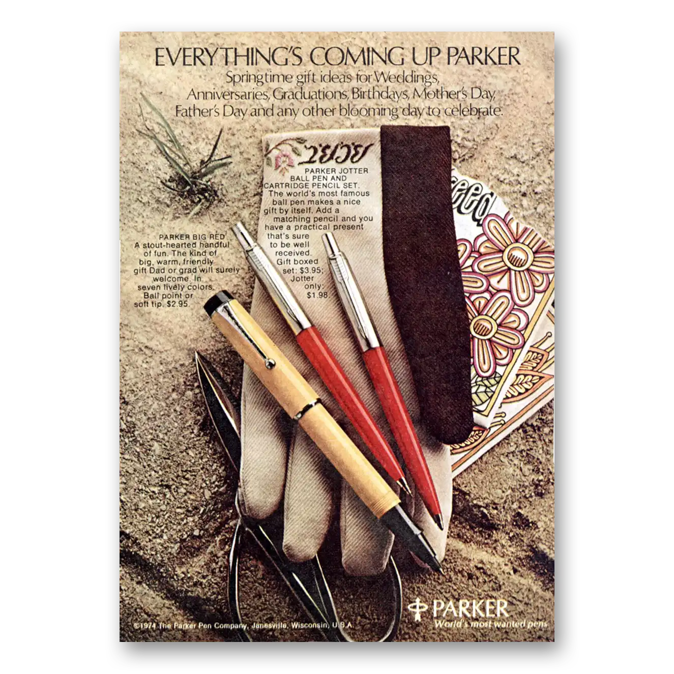 1974 Parker Pens Everythings Coming Up Parker Vintage Magazine Print Ad