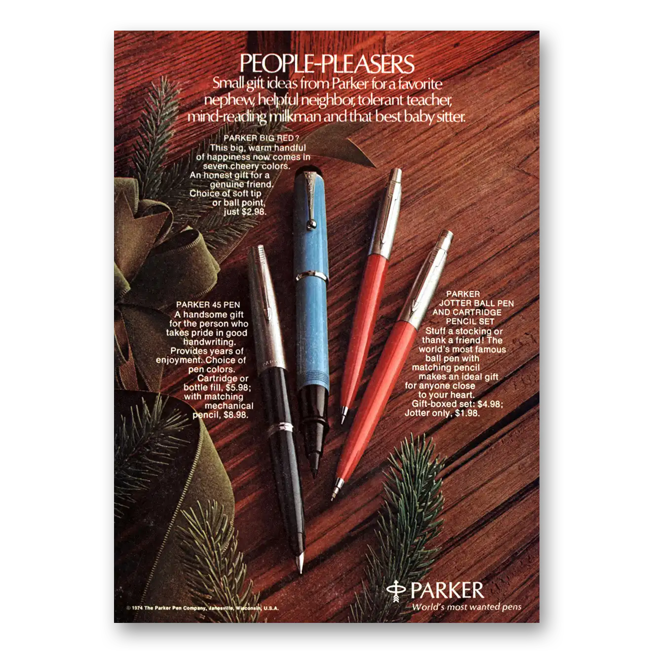 1974 Parker Pens People Pleasers Vintage Magazine Print Ad