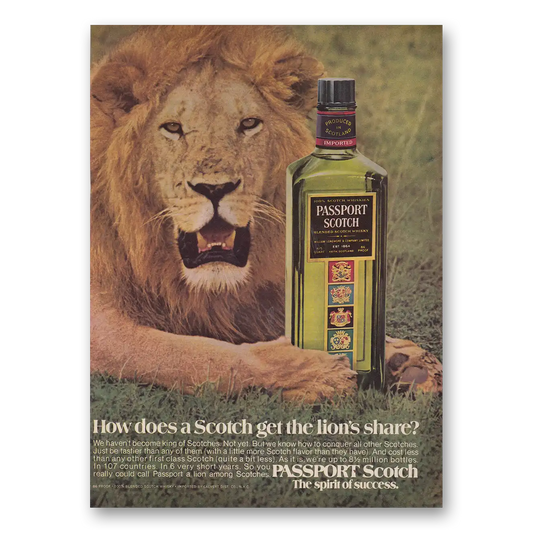 1974 Passport Scotch How Does a Scotch Get the Lions Share Vintage Magazine Print Ad