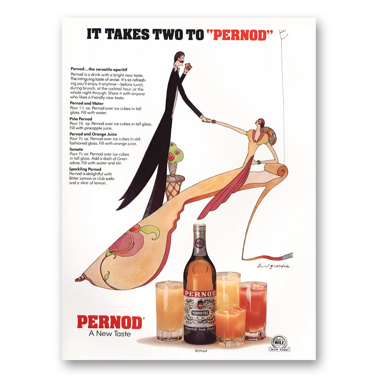 1975 Pernod It Takes Two Vintage Magazine Print Ad