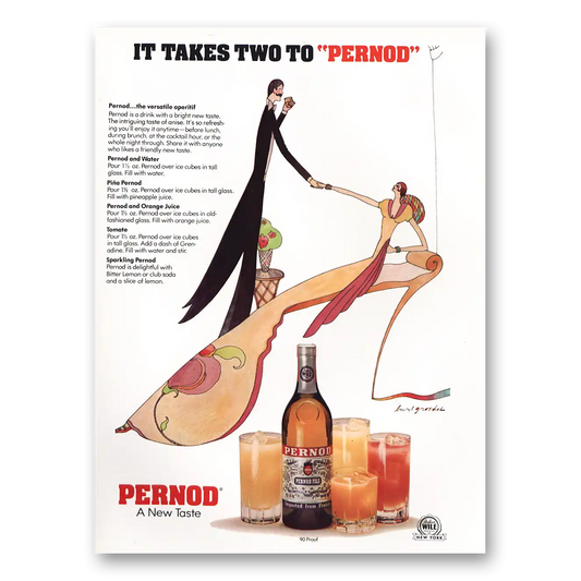 1975 Pernod It Takes Two Vintage Magazine Print Ad