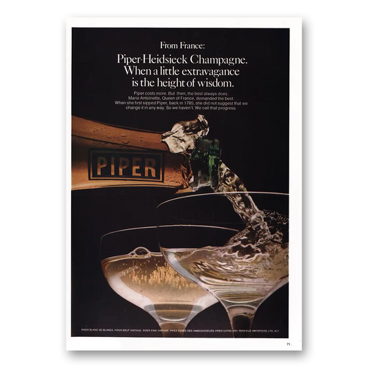 1974 Piper Heidsieck Champagne Little Extravagance Height of Wisdom Vintage Magazine Print Ad