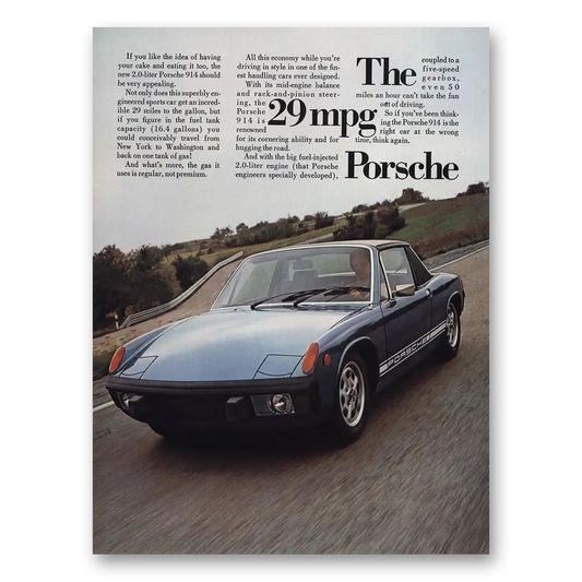 1974 Porsche 914 29 Mpg Porsche Vintage Magazine Print Ad