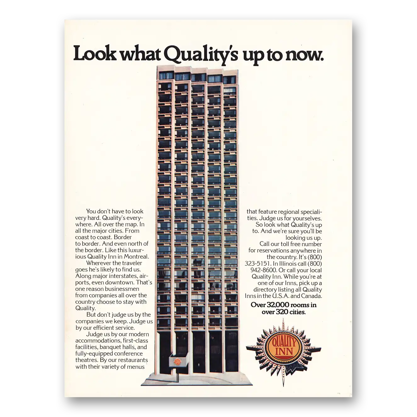 1974 Quality Inn Montreal Up to Now Vintage Magazine Print Ad