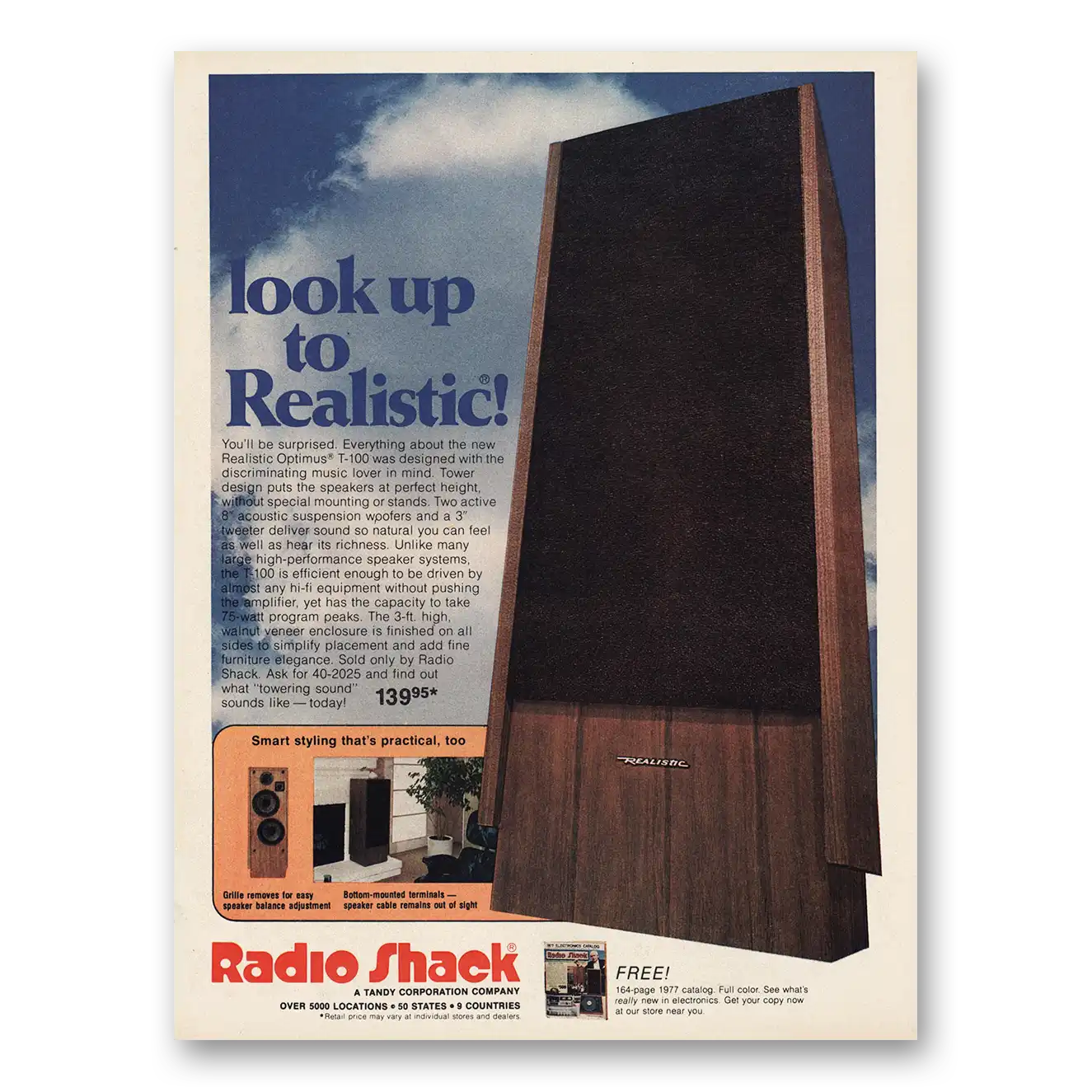 1974 Realistic Speakers Look Up Vintage Magazine Print Ad