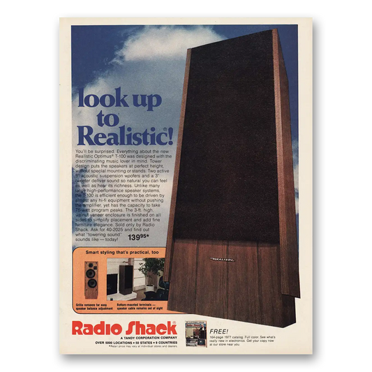 1974 Realistic Speakers Look Up Vintage Magazine Print Ad