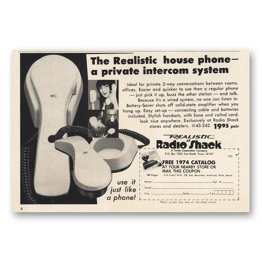 1974 Radio Shack Realistic House Phone Vintage Magazine Print Ad