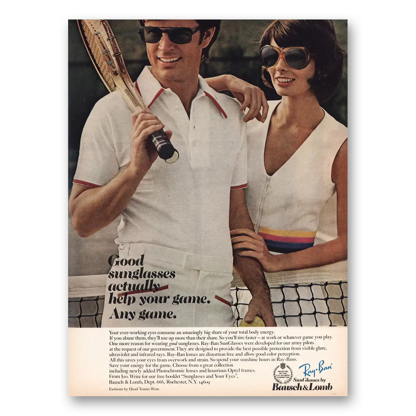 1974 Ray Ban Sun Glasses Actually Help Your Game Vintage Magazine Print Ad