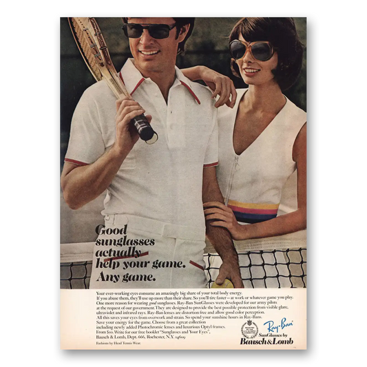 1974 Ray Ban Sun Glasses Actually Help Your Game Vintage Magazine Print Ad