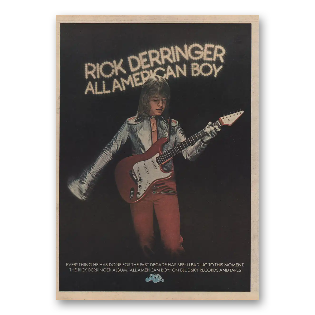 1974 Rick Derringer Promo All American Boy Vintage Magazine Print Ad