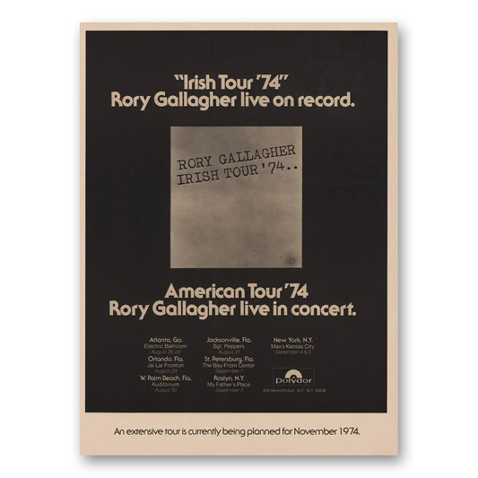 1974 Rory Gallagher Promo Irish Tour 74 Vintage Magazine Print Ad