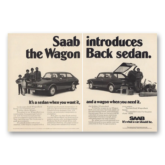 1974 Saab Wagon Back Sedan Vintage Magazine Print Ad