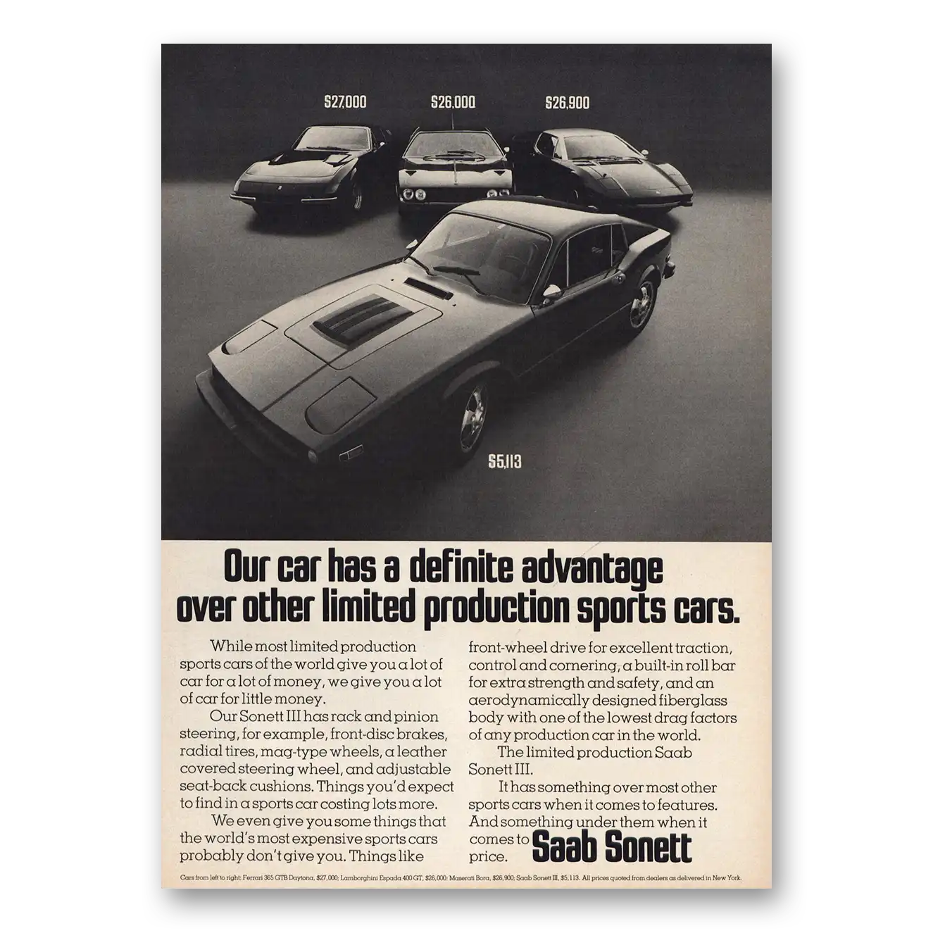 1974 Saab Sonett Limited Production Sports Cars Vintage Magazine Print Ad