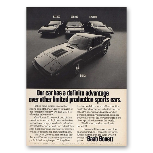 1974 Saab Sonett Limited Production Sports Cars Vintage Magazine Print Ad