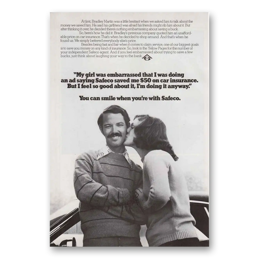 1974 Safeco Insurance My Girl Was Embarrassed Vintage Magazine Print Ad