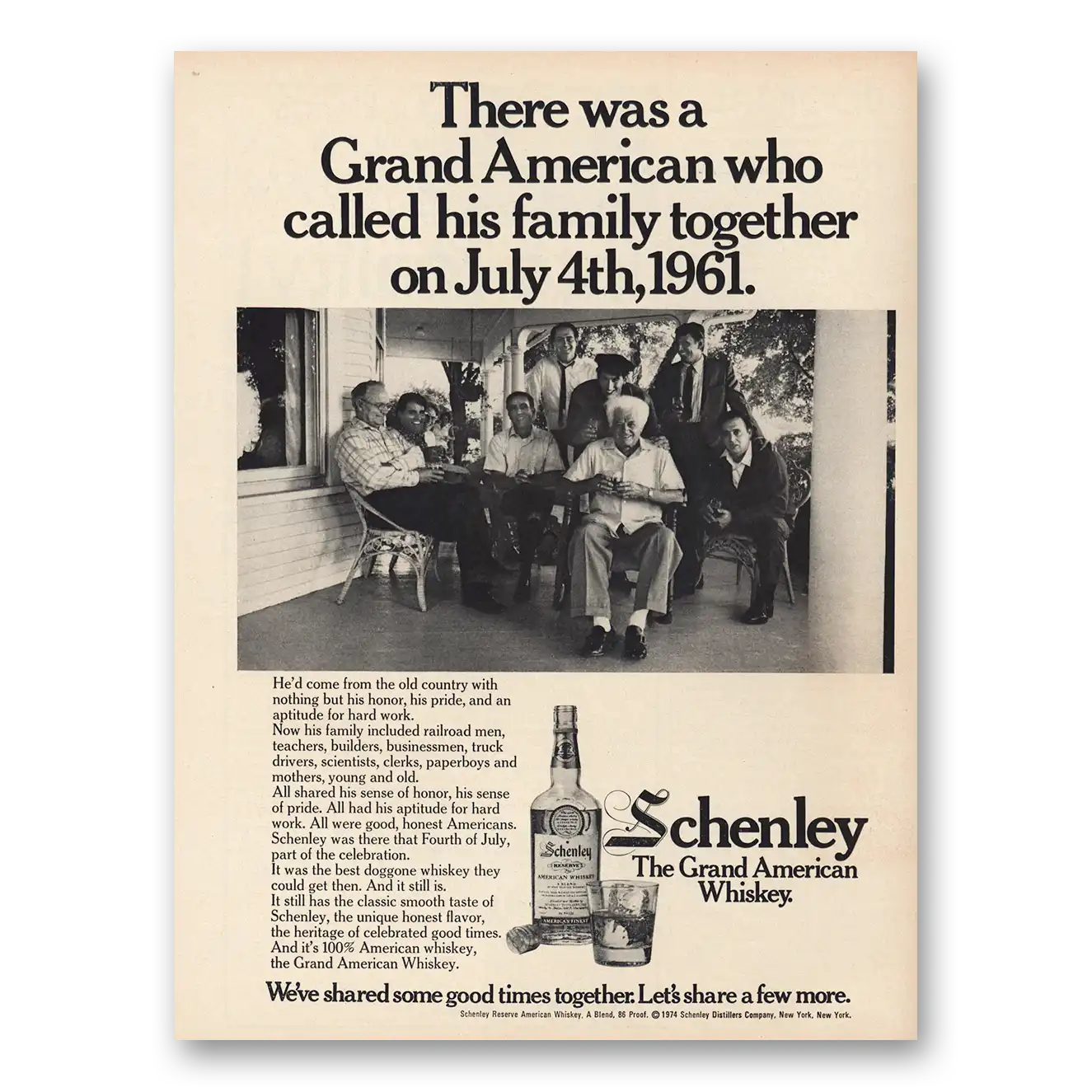 1974 Schenley Whiskey Grand American Called His Family Vintage Magazine Print Ad