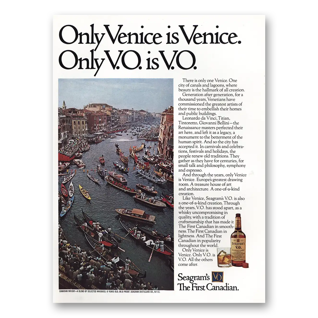 1974 Seagrams VO Whisky Only Venice Is Venice Vintage Magazine Print Ad