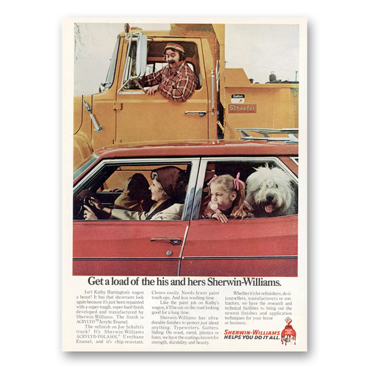 1974 Sherwin Williams Paints Get a Load of the His and Hers Vintage Magazine Print Ad