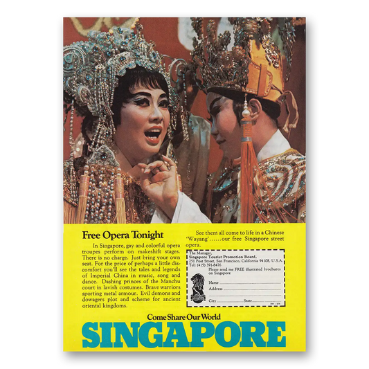 1974 Singapore Free Opera Tonight Vintage Magazine Print Ad