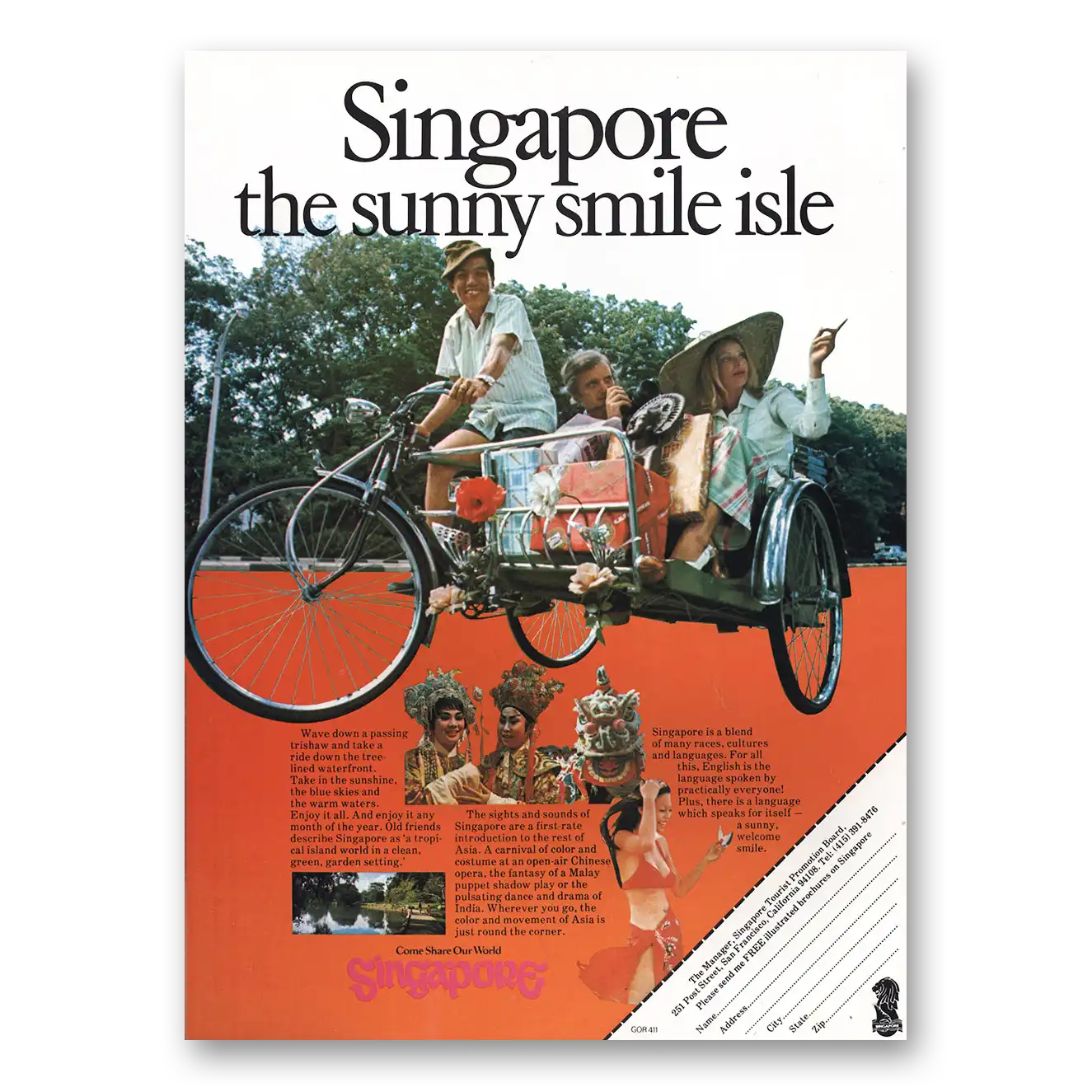 1974 Singapore Sunny Smile Isle Vintage Magazine Print Ad