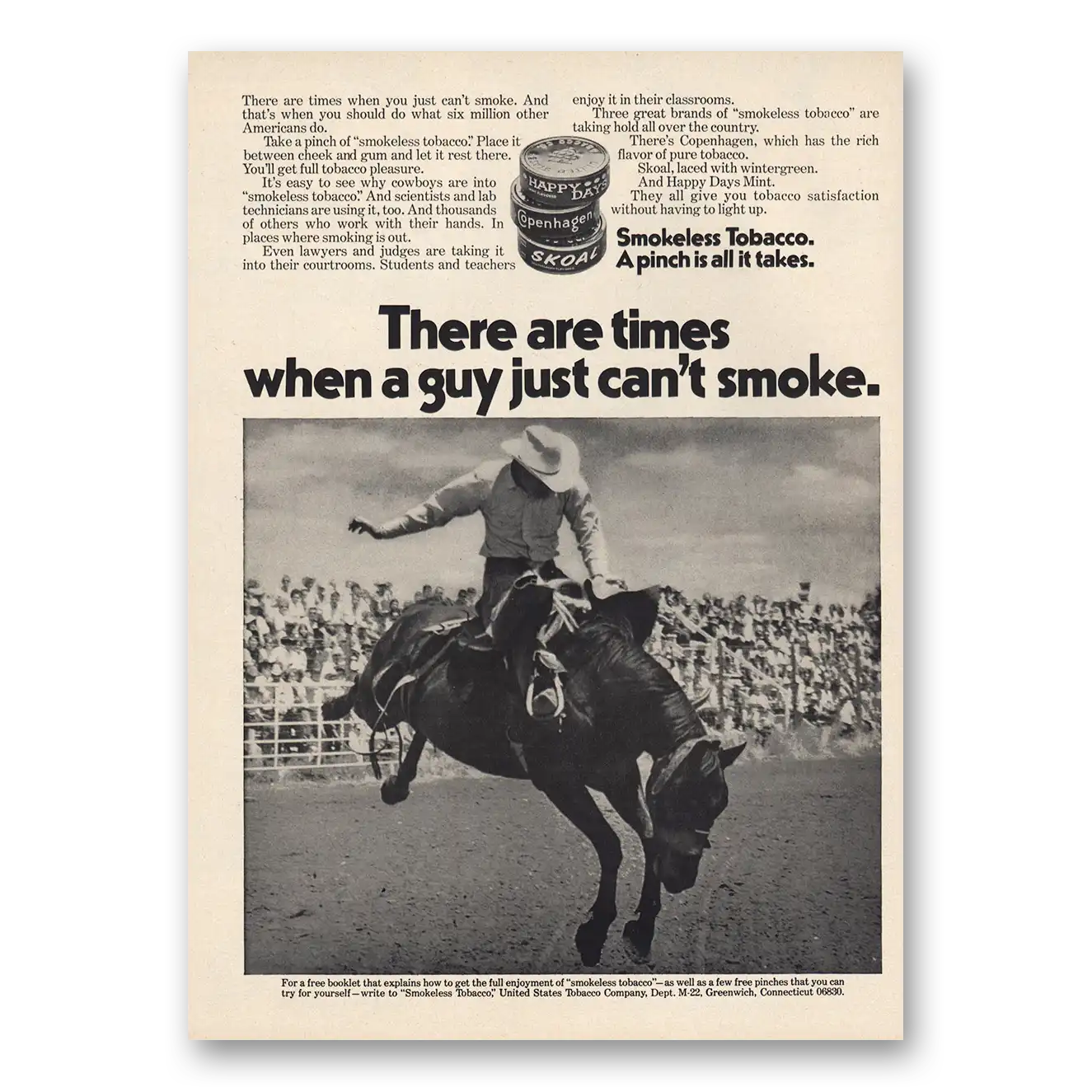 1974 Skoal Smokeless Tobacco Rodeo Vintage Magazine Print Ad