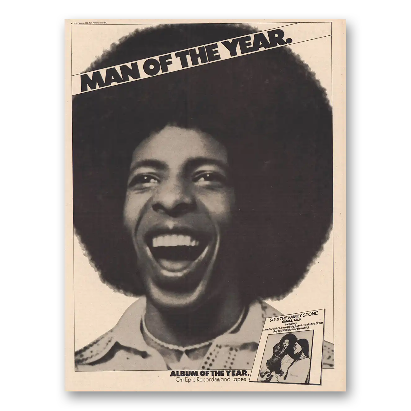 1974 Sly & The Family Stone Promo Small Talk Man of the Year Vintage Magazine Print Ad