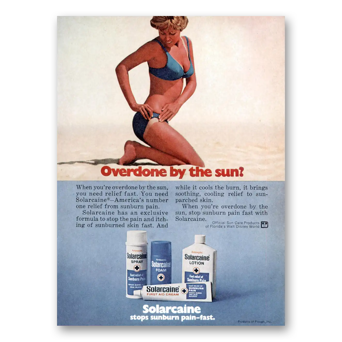 1974 Solarcaine Overdone By the Sun Vintage Magazine Print Ad