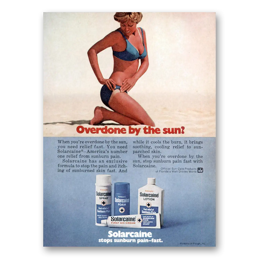 1974 Solarcaine Overdone By the Sun Vintage Magazine Print Ad