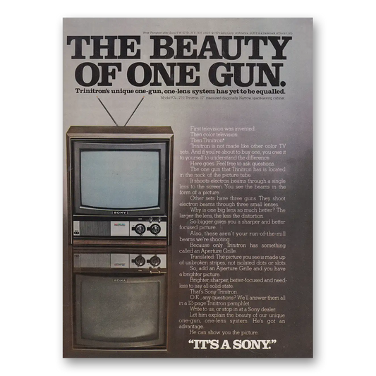 1974 Sony Trinitron Beauty of One Gun Vintage Magazine Print Ad