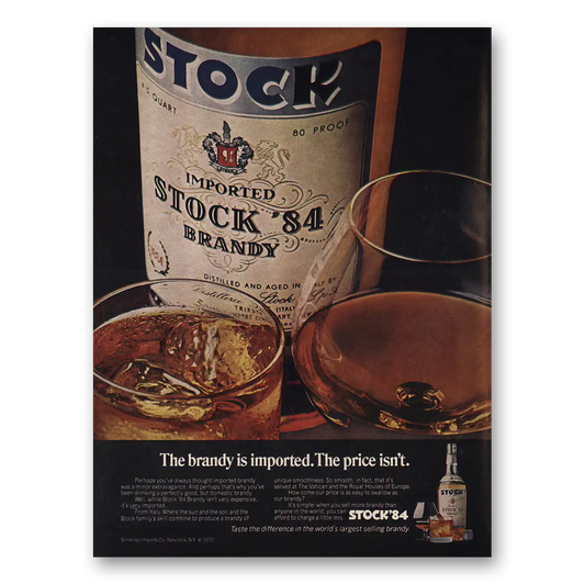 1974 Stock 84 Brandy Brandy Is Imported Vintage Magazine Print Ad