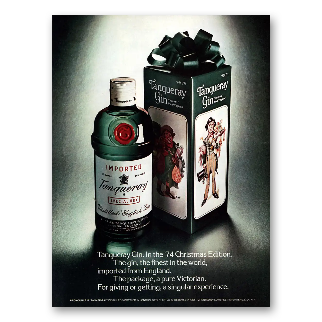 1974 Tanqueray Gin Christmas Edition Vintage Magazine Print Ad