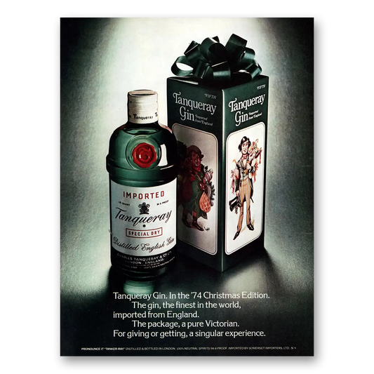 1974 Tanqueray Gin Christmas Edition Vintage Magazine Print Ad