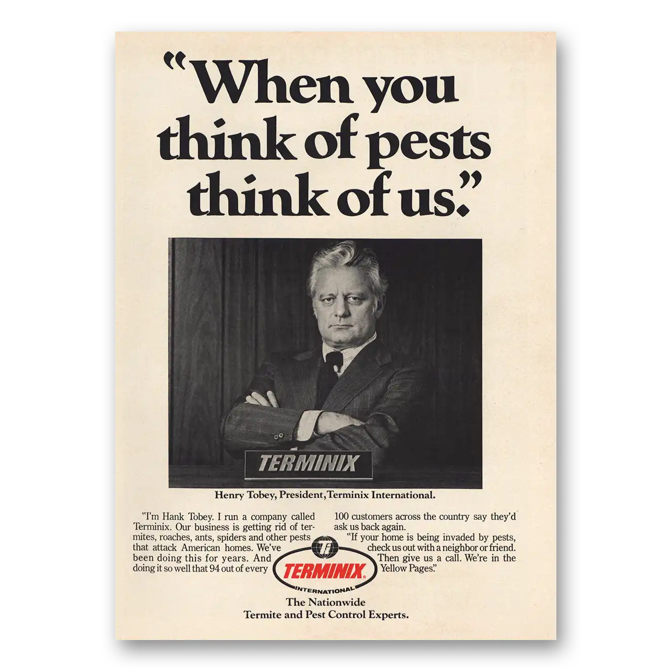 1974 Terminix When You Think of Pests Think of Us Vintage Magazine Print Ad