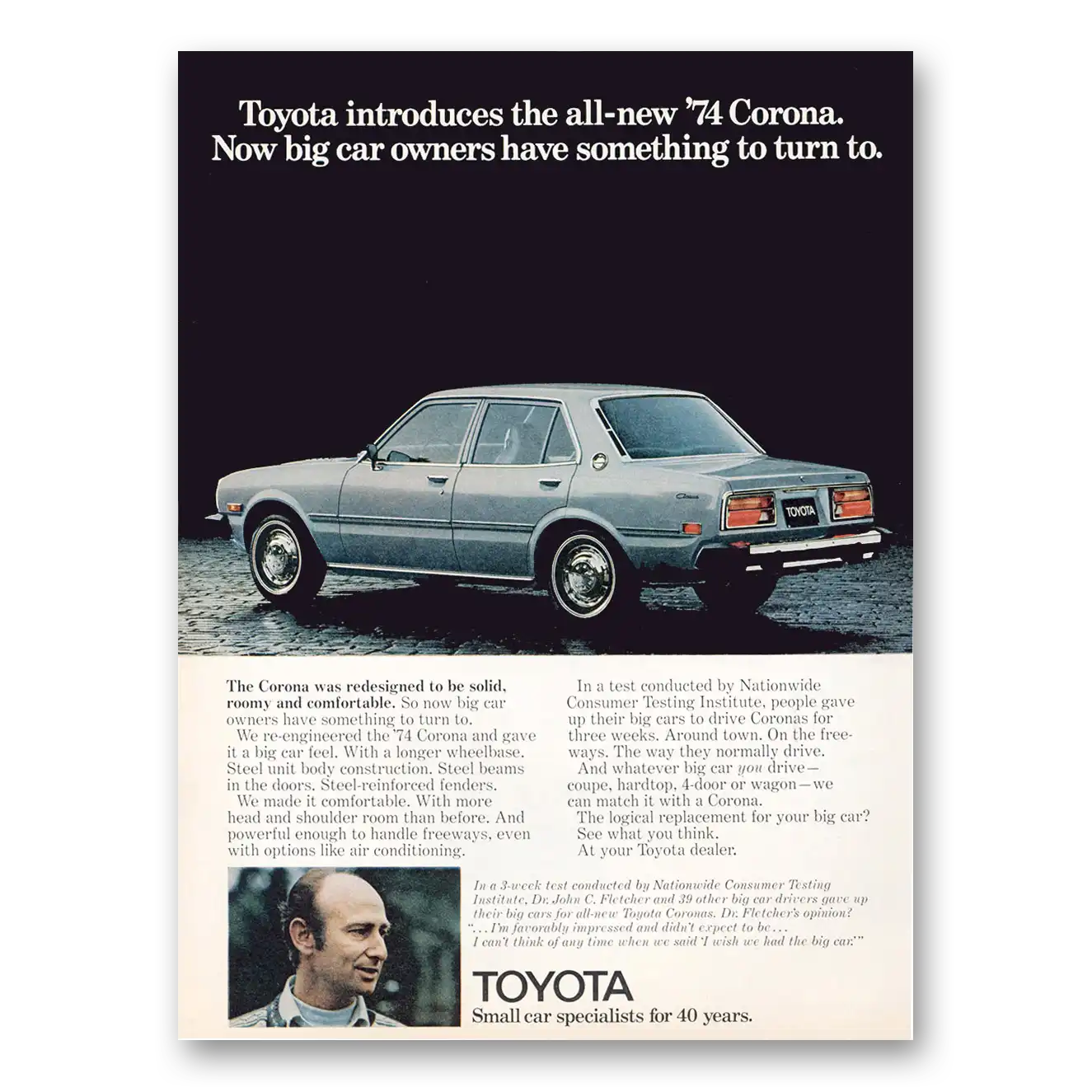 1974 Toyota Corona Big Car Owners Have Something To Turn To Vintage Magazine Print Ad