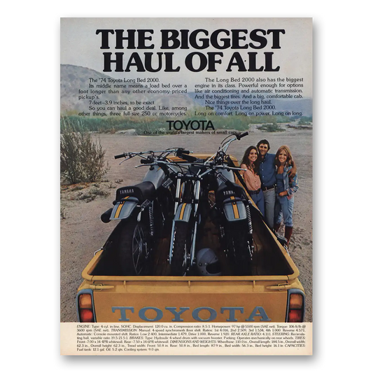 1974 Toyota Long Bed 2000 Biggest Haul of All Vintage Magazine Print Ad