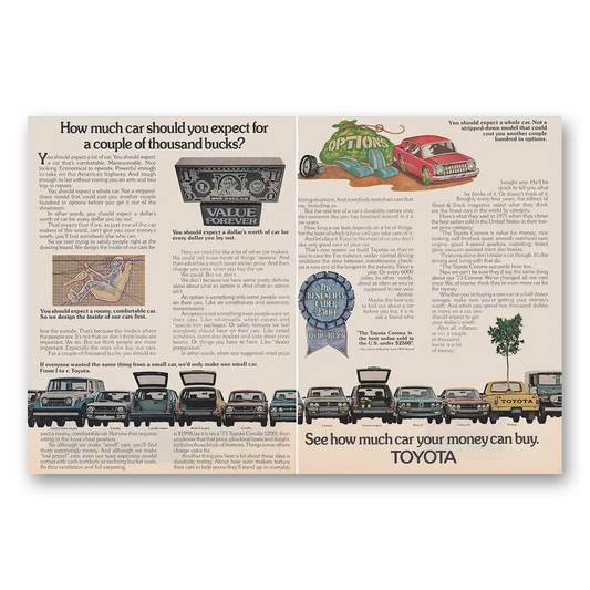 1973 Toyota How Much Car Should You Expect Vintage Magazine Print Ad