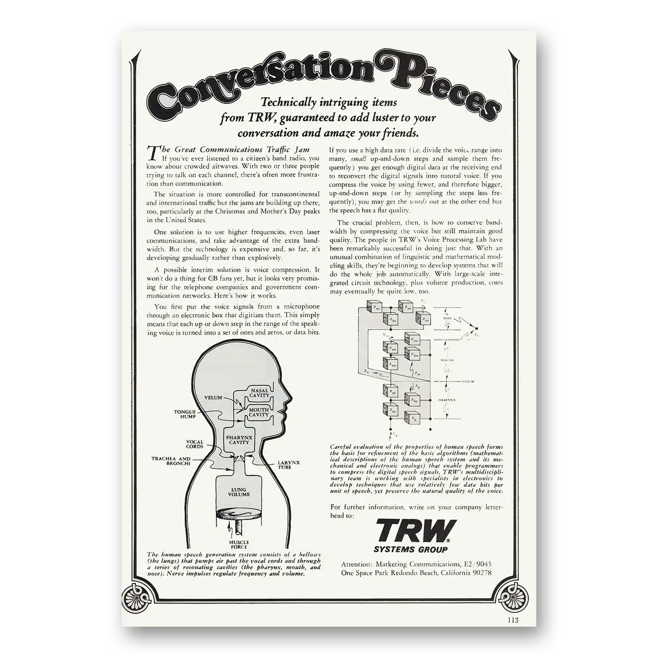 1974 TRW Conversation Pieces Vintage Magazine Print Ad