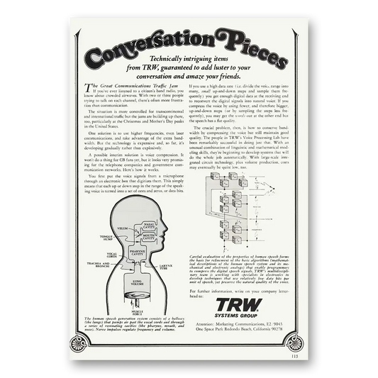 1974 TRW Conversation Pieces Vintage Magazine Print Ad