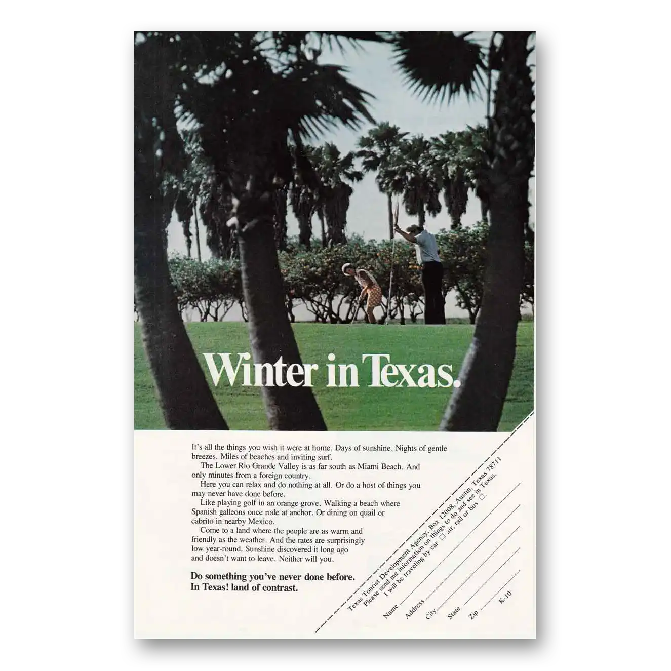 1974 Texas Winter in Texas Golf Vintage Magazine Print Ad