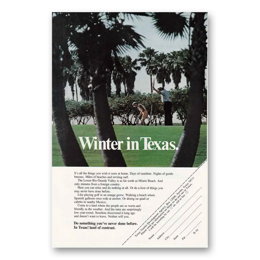 1974 Texas Winter in Texas Golf Vintage Magazine Print Ad