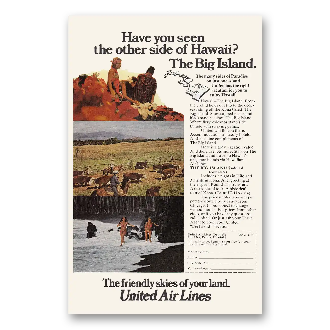 1974 United Airlines Other Side of Hawaii Big Island Vintage Magazine Print Ad