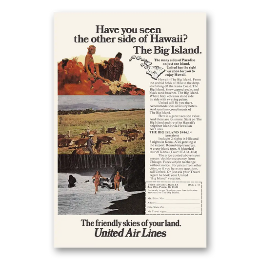 1974 United Airlines Other Side of Hawaii Big Island Vintage Magazine Print Ad