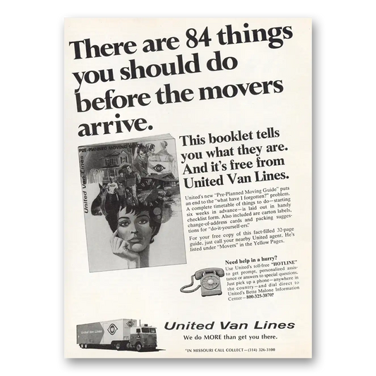 1974 United Van Lines Things You Should Do Before Movers Arrive Vintage Magazine Print Ad