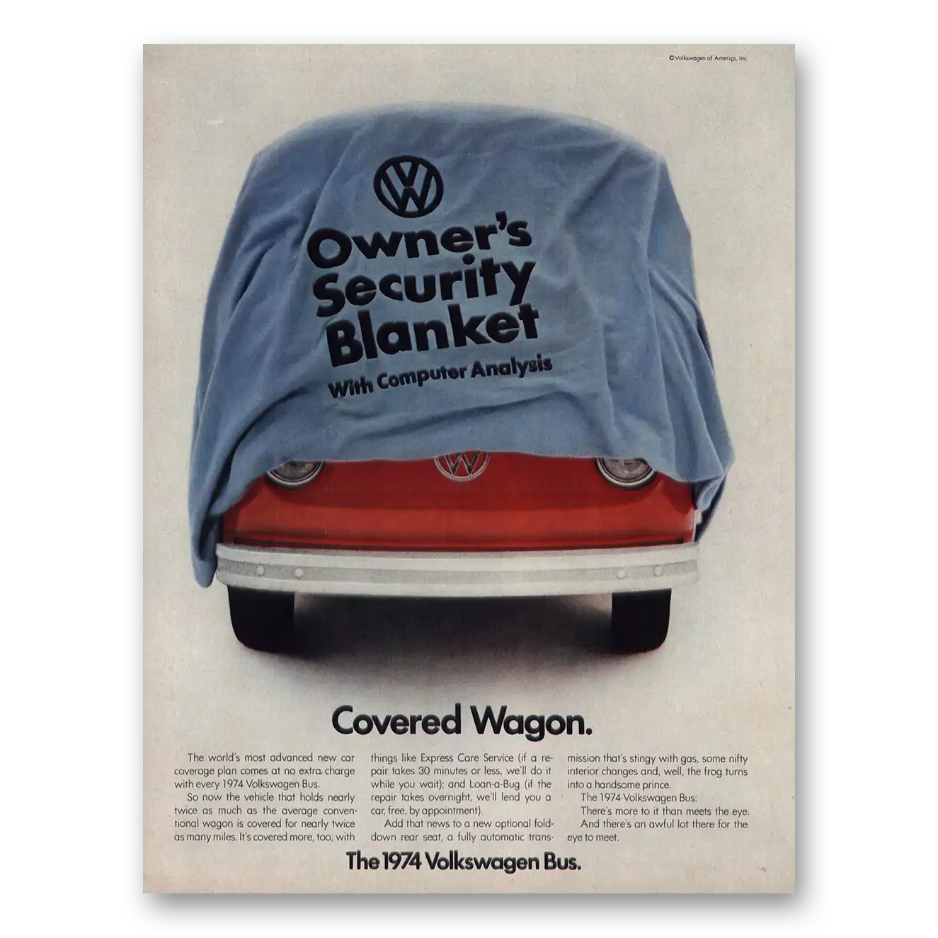 1974 Volkswagen Bus Covered Wagon Vintage Magazine Print Ad