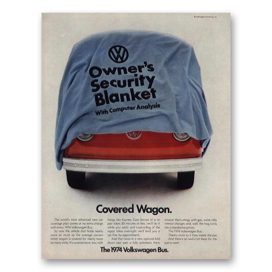 1974 Volkswagen Bus Covered Wagon Vintage Magazine Print Ad