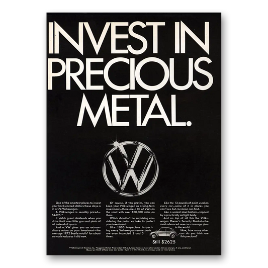 1974 Volkswagen Invest In Precious Metals Vintage Magazine Print Ad